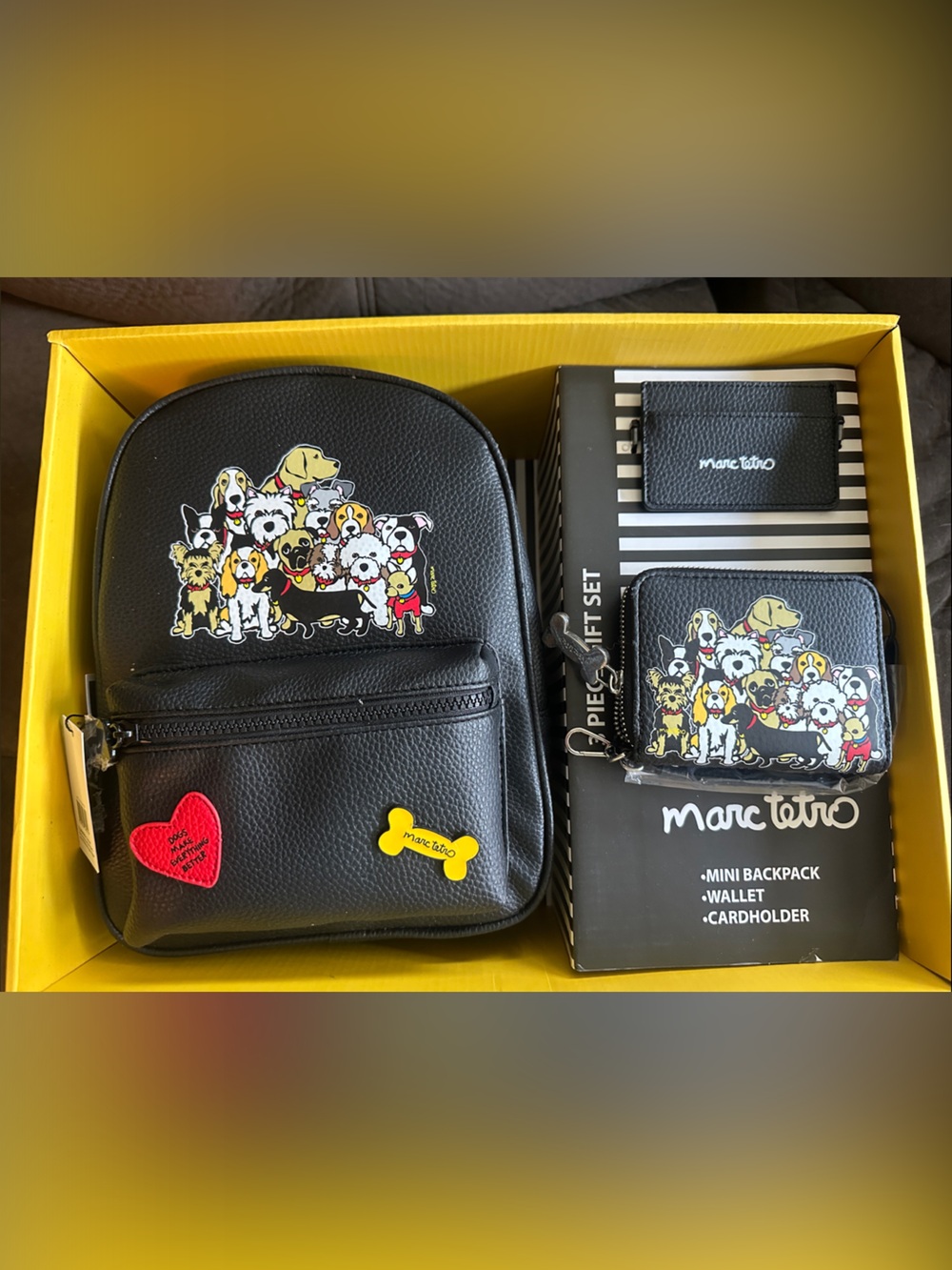 Marc Tetro Black Mini Backpack Set with Dog Graphic